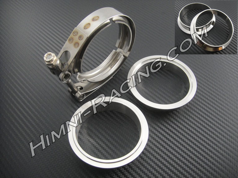 2.5" V-band Exhaust Flange & Clamp Set MALE/FEMALE INTERLOCK SS - Click Image to Close